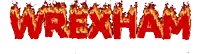 the word wrexham is burning in red letters on a white background