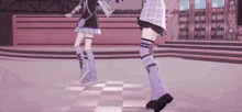 a couple of anime girls are dancing on a stage .