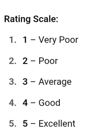 a rating scale with very poor to excellent is shown on a white background