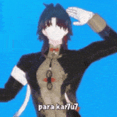 a 3d anime character salutes with the words para ka7u7 written on the bottom
