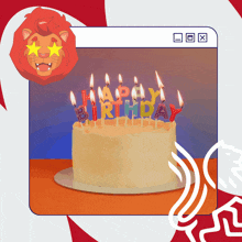 a birthday cake with candles that say " happy birthday "