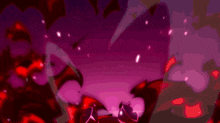 a purple and red background with a cartoon character in the middle .