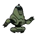 a cartoon drawing of a robot with a helmet on .