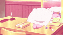 a cartoon drawing of a girl with a pillow on her head and the words hothotkisso on the bottom