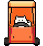 a pixel art illustration of a cat driving an orange car .