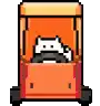 a pixel art illustration of a cat driving an orange car .