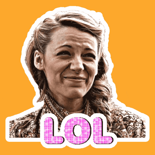 a sticker of a woman with the word lol in pink letters