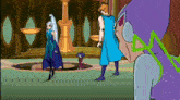 a group of cartoon characters standing in a room
