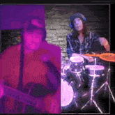a person playing a guitar and a person playing drums