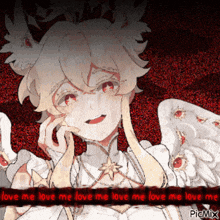 a drawing of a girl with the words love me love me love me love me love me