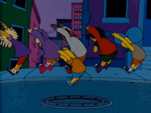 bart simpson is surrounded by a group of cartoon characters