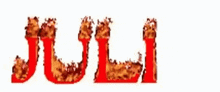 the word juli is burning in red flames on a white background