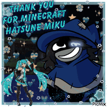 a thank you for minecraft hatsune miku card with a cartoon character