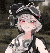 a girl wearing headphones and a hat that says paradise on it