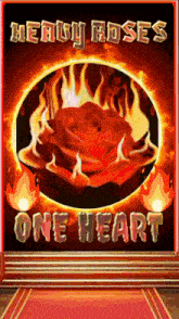 a poster for heavy roses one heart with a red rose on fire