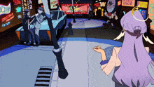 a cartoon drawing of a street with a sign that says ' ice cream ' on it