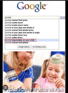 a google search page with a picture of a mother and daughter