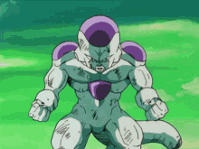 a cartoon character with a purple head and arms