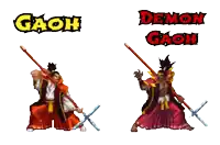 a video game character named demon gaoh holds a spear