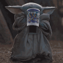 Baby Yoda Drinks GIF