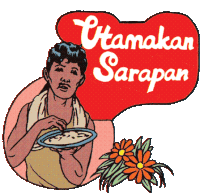 Man Holding Up A Plate Of Rice Saying Don'T Forget To Eat Your Breakfast Sticker - Moms Prayerson The Road Utamakan Sarapan Eating Stickers