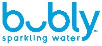 a logo for bubbly sparkling water is shown on a white background