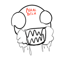 a drawing of a monster with feral bitch written on the top