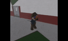 a cartoon character in a police uniform is walking down a sidewalk in front of a building .