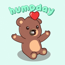 a cartoon of a teddy bear with a heart on its head and the words humpday below it