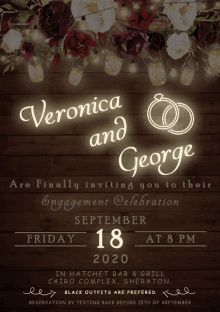 an engagement celebration invitation for veronica and george on september 18 2020