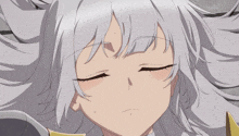 a girl with white hair and blue eyes is looking up