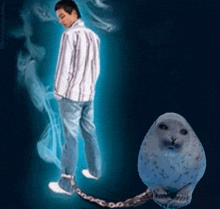 a drawing of a man chained to a seal with a caption that says michael colon amir