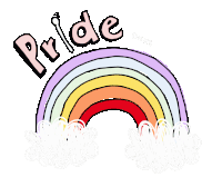 a drawing of a rainbow with the words pride written above it