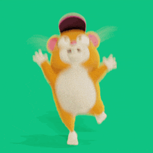 a cartoon hamster wearing a pink hat is dancing