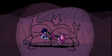 a pixel art drawing of two people laying on a couch