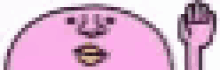 a pink cartoon character is holding a fork and a toothbrush .