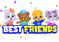 four cartoon characters are standing next to each other with the words best friends above them
