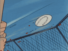 a cartoon of a baseball player hitting a ball with a bat