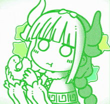 a pink and white drawing of a girl with horns and a braided hair