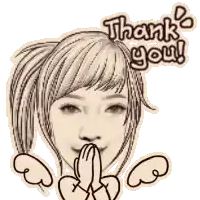 a drawing of a woman with a thank you sticker on it