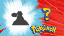 a pokemon logo with a question mark next to a shadow