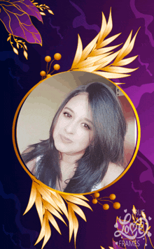 a picture of a woman in a gold frame with the words love frames