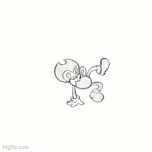 a black and white drawing of a cartoon character with arms and legs is dancing .