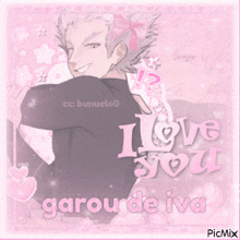 a picture of a boy with a bow on his head and the words " i love you garou de iva "