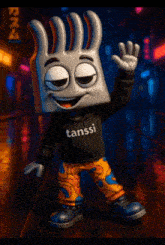 a cartoon character with a tanssi sweatshirt on