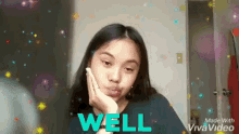 a girl is making a funny face in front of the words well made with vivavideo