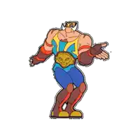 a cartoon of a wrestler without a head and a belt