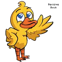 a cartoon of a duck with the words decisive duck above it