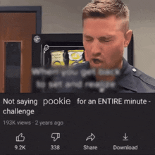 a man in a police uniform is talking about pookie for an entire minute challenge