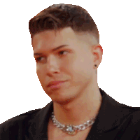 a close up of a man wearing a necklace